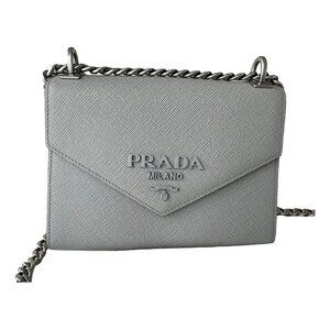 Prada Saffiano Monochrome leather bag - baby blue/grey with silver hardware